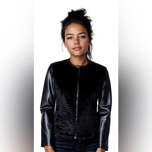 Real Mink Fur Jacket w Leather Sleeves • Size S